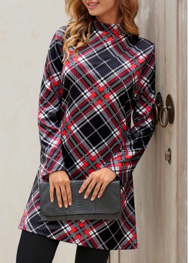 Modlily Black Friday Plaid Rose Red Dress - XL