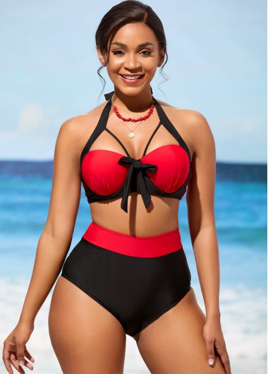 Modlily Bowknot High Waisted Color Block Bikini Set - S
