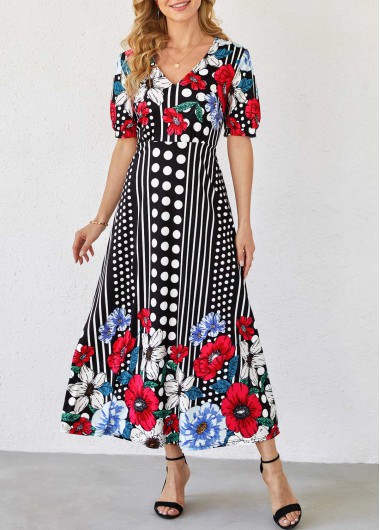 Polka Dot and Floral Print Multi Color Dress  -  2nd 99%