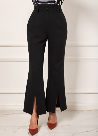 Modlily Front Slit Black High Waist Flare Pants - XXL