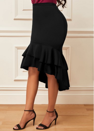 Modlily Layered Dip Hem Black High Waist Mermaid Skirt - XL
