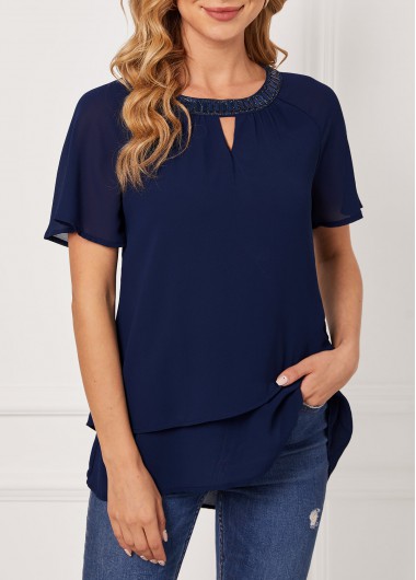  Modlily-Women's Clothing > Tops > Blouses&Shirts-COLOR-Navy Blue