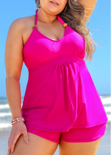 Modlily Plus Size Rose Red Halter Tankini Set - 2X