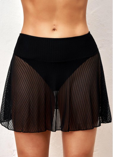 Modlily Lace Sheer Black Mid Waist Swim Skirt - M