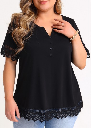 Modlily Lace Patchwork Plus Size Black Blouse - 3X
