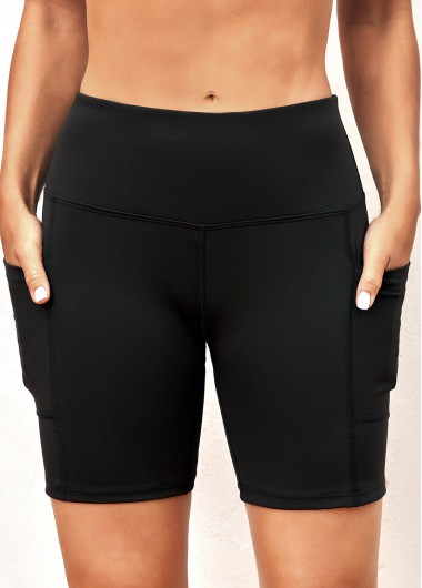 Modlily Side Pocket Mid Waist Black Swimwear Shorts - S