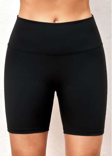 Modlily Black Double Pocket Mid Waist Swim Shorts - S