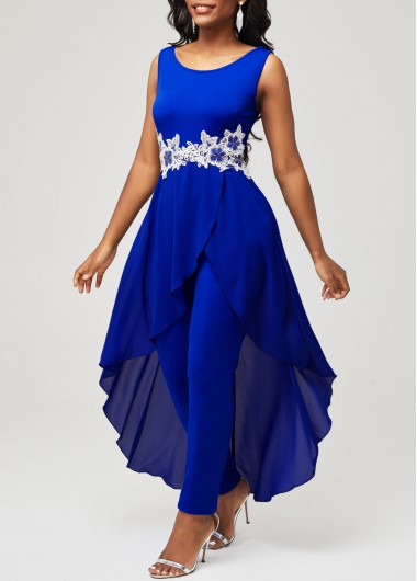 Modlily Faux Two Piece Royal Blue V Back Jumpsuit - M