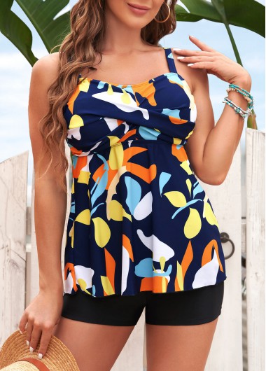 Modlily Multi Color Front Cross Printed Tankini Set - XXL