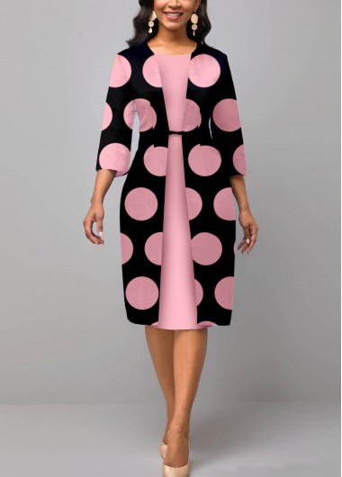 Modlily Polka Dot Faux Two Piece Pink Dress - M