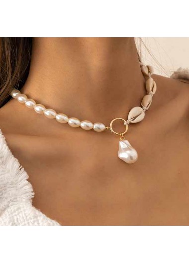 Modlily Pearl Detail Conch Design White Necklace - One Size