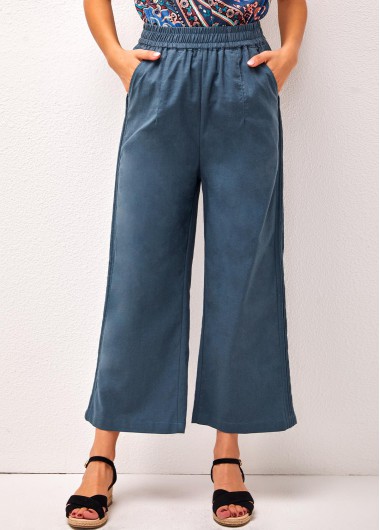 Modlily Peacock Blue High Waisted Pockets Pants - 3XL