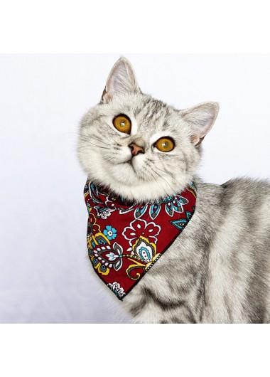 Modlily Red Cotton Floral Print Pet Bandana - One Size