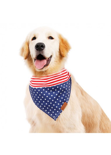 Modlily American Flag Print Color Block Polyester Pet Bandana - One Size