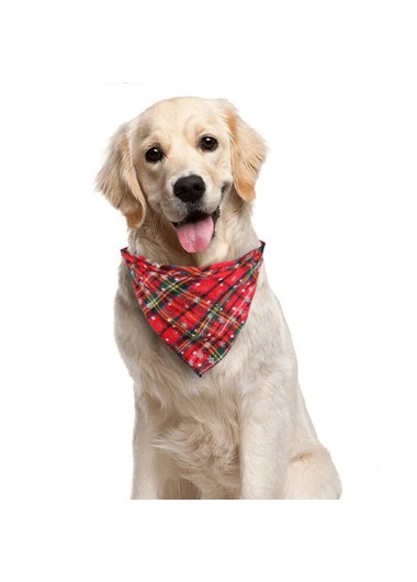 Modlily Plaid and Snowflake Print Red Pet Bandana - One Size