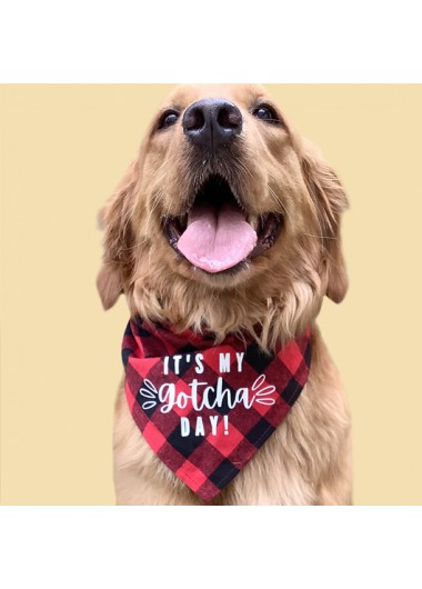 Modlily Commemoration Day Plaid Letter Print Red Pet Bandana - One Size