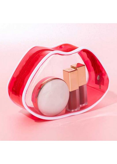 Modlily Lip Design Waterproof Zipper Closure Red Makeup Bag - One Size