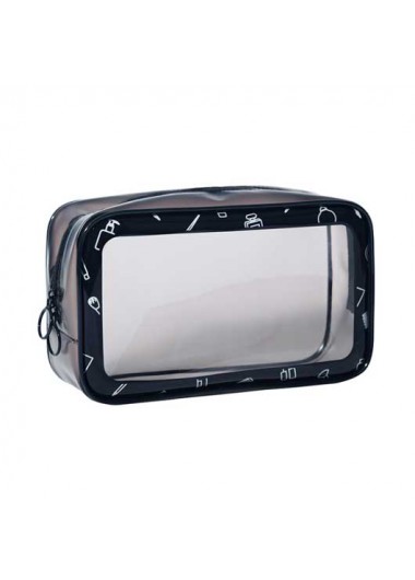 Modlily Black Printed Zipper Closure Waterproof Makeup Bag - One Size