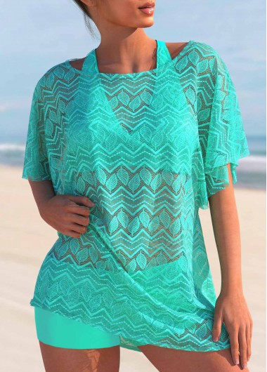 Modlily Lace Patchwork Cyan Cross Strap Bikini Set - XL