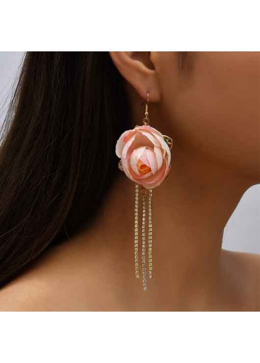 Modlily Stereoscopic Flower Design Chain Tassel Pink Earrings - One Size