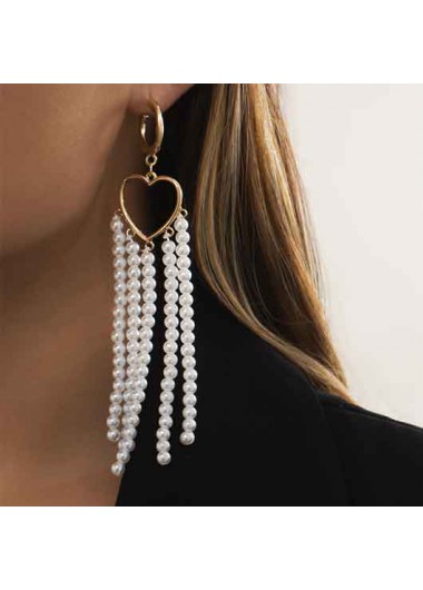 Modlily Valentines Heart Design Pearl Gold Earrings - One Size