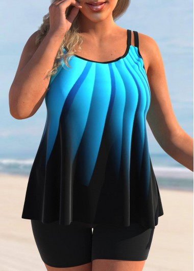 Modlily Blue Plus Size Ombre Tankini Top - 1X
