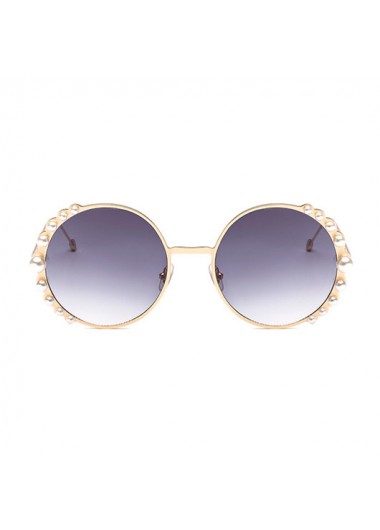 Modlily Round Frame Metal Detail Gold Sunglasses - One Size