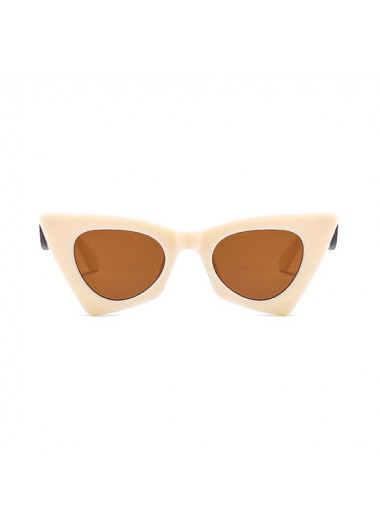 Modlily Cat Eye Frame Metal Detail Beige Sunglasses - One Size