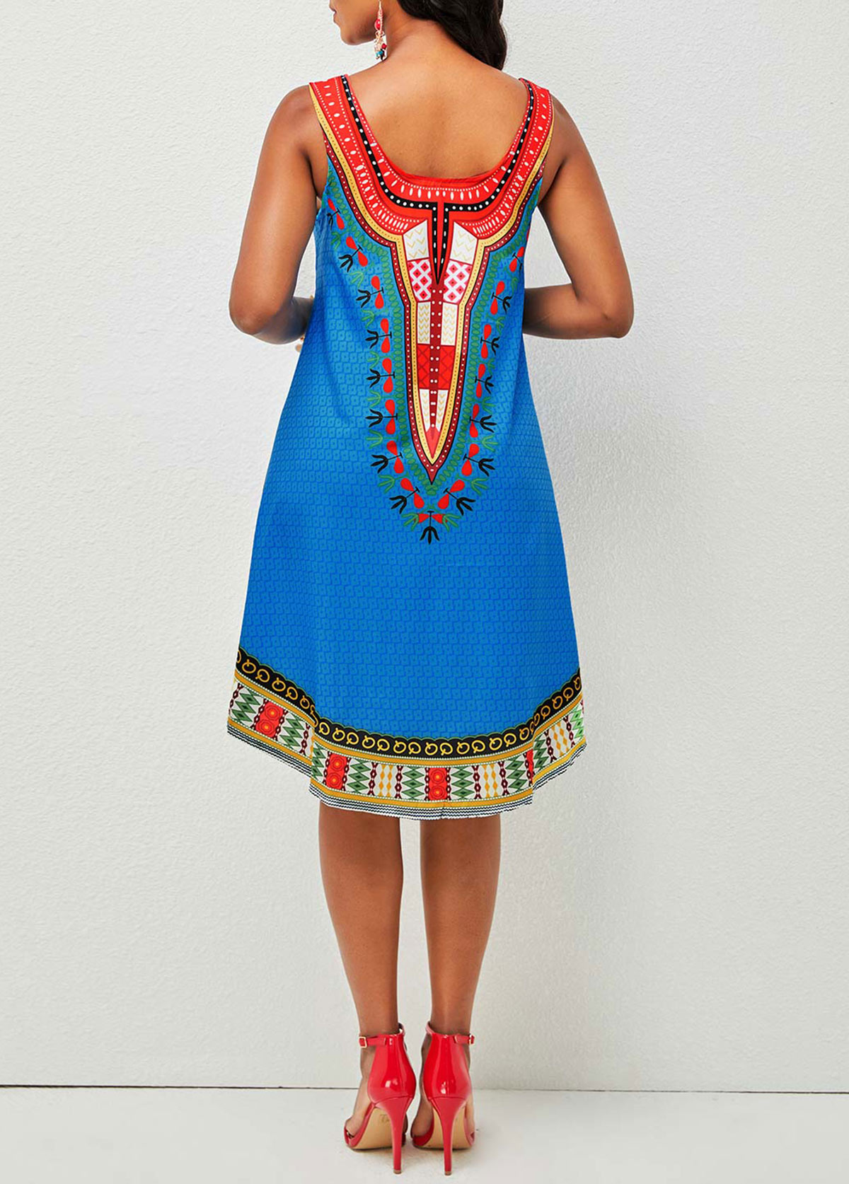 Tribal Print Round Neck Wide Strap Dress