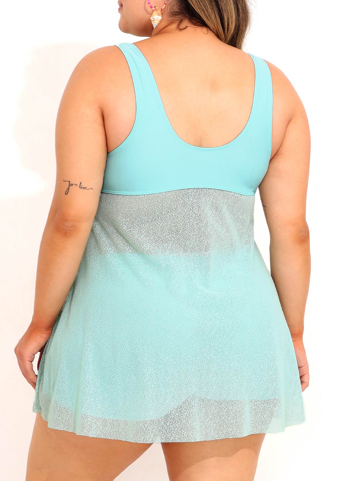 Plus Size Drawstring Detail Cyan Swimdress and Shorts | picture 