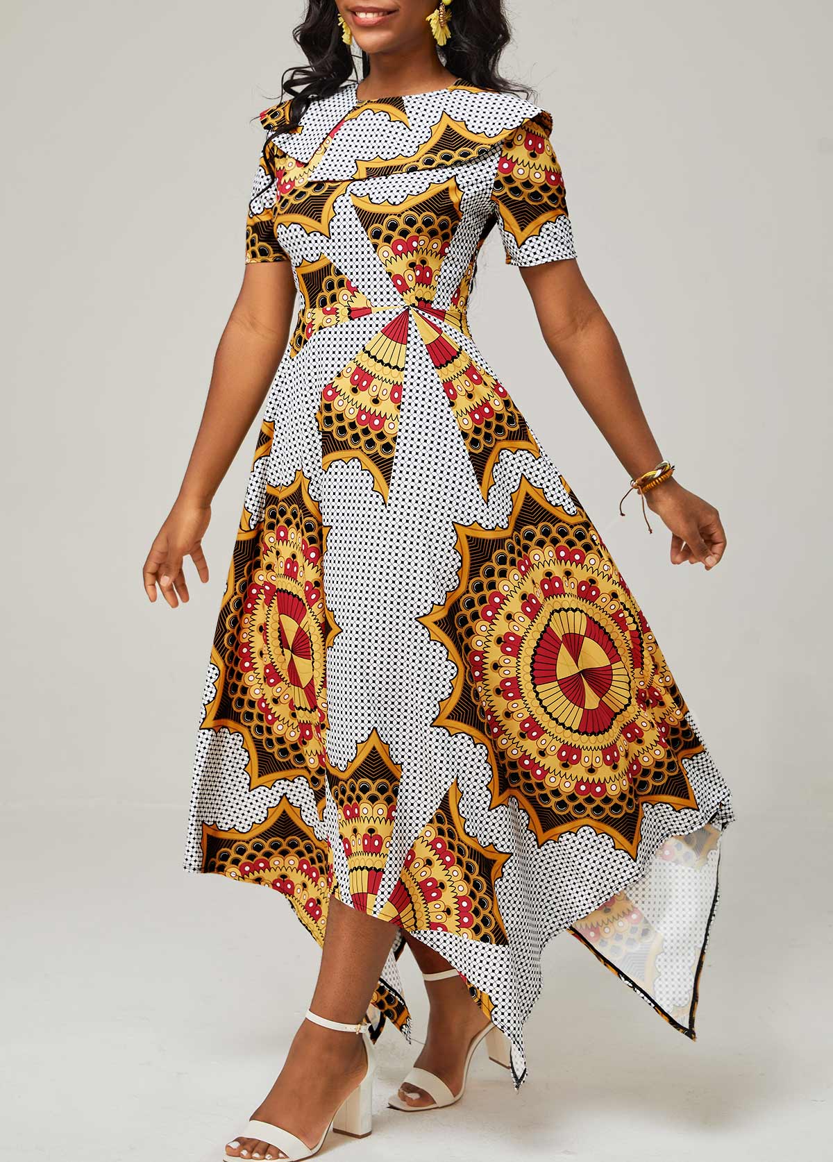 Tribal Print Multi Color Asymmetric Hem Dress