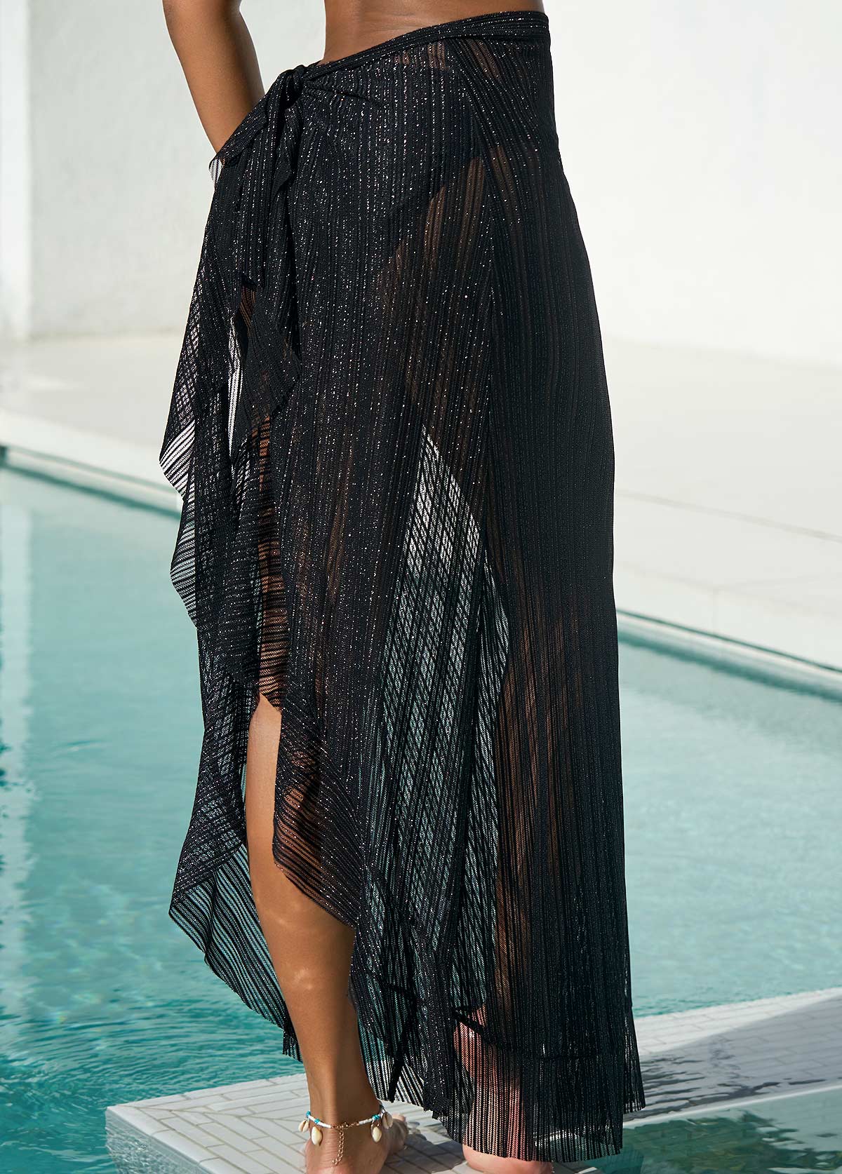 Black Glitter Fabric Stitching Flounce Beach Skirt