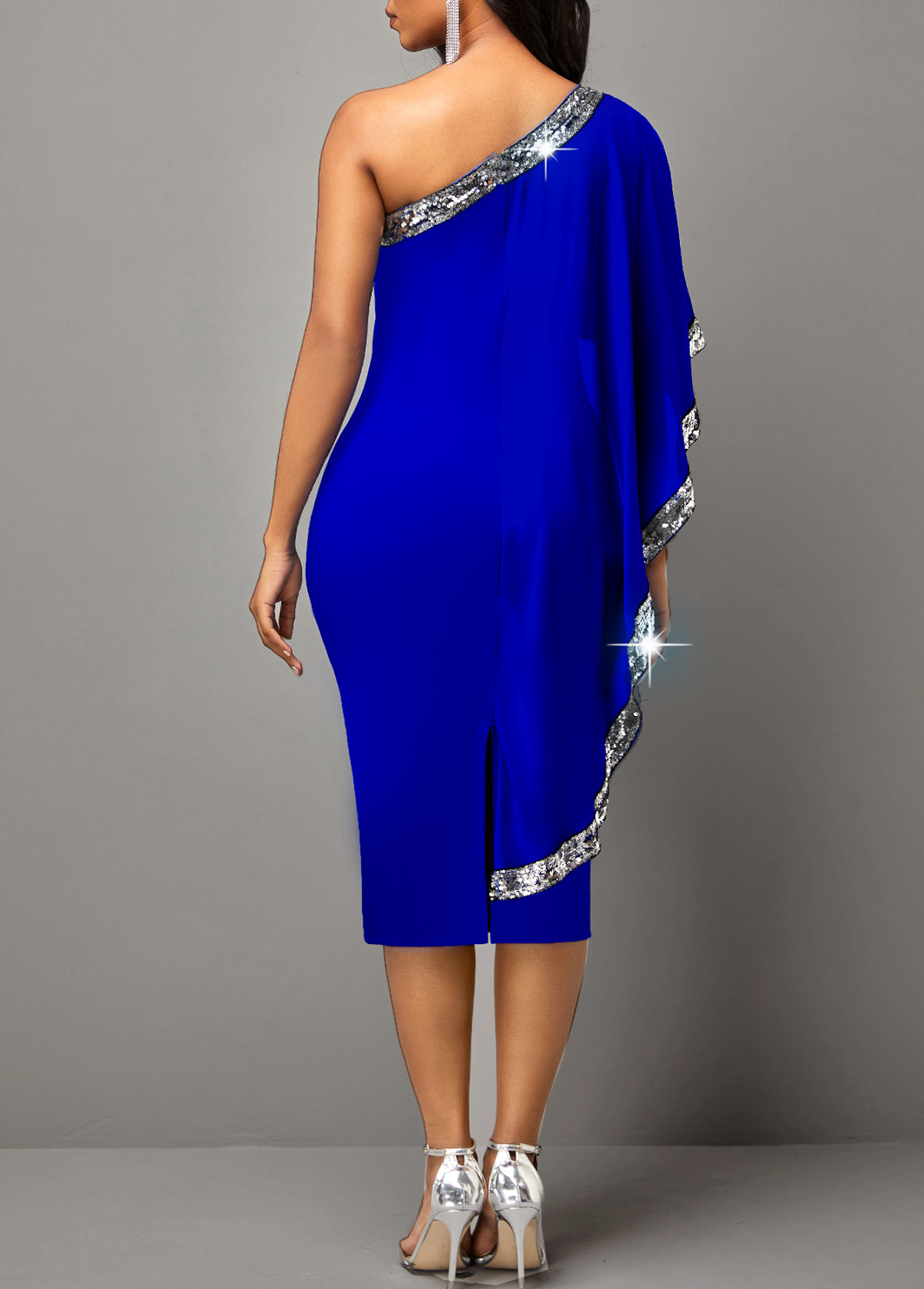Sequin Skew Neck Royal Blue Dress