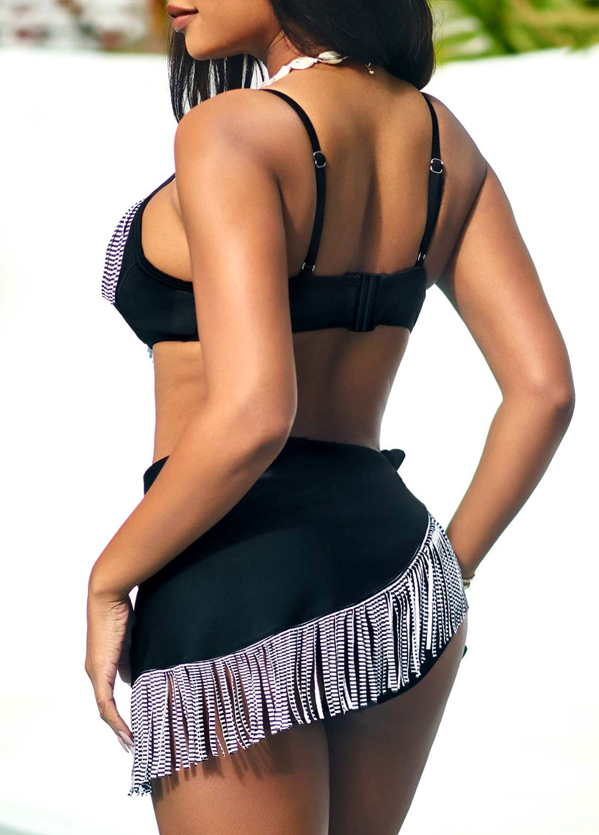 Tassel High Waisted Tie Side Black Bikini Set | picture 