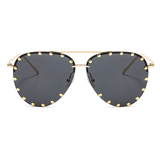 Dark Grey Rivet Design Metal Sunglasses