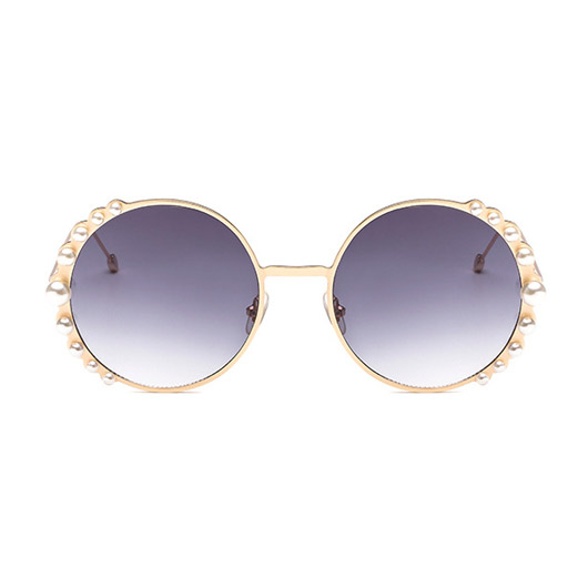 Round Frame Metal Detail Gold Sunglasses