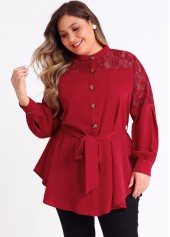 Plus Size Asymmetric Hem Wine Red Blouse | thumb picture 