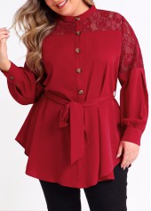 Plus Size Asymmetric Hem Wine Red Blouse