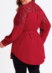Plus Size Asymmetric Hem Wine Red Blouse | thumb picture 