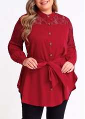 Plus Size Asymmetric Hem Wine Red Blouse | thumb picture 