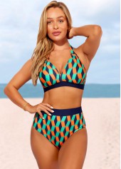 High Waisted Geometric Print Color Block Bikini Set | thumb picture 