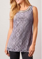 Lace Patchwork Cardigan and Grey Tank Top | thumb picture 