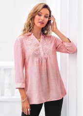 Lace Stitching 3/4 Sleeve Pink Blouse | thumb picture 