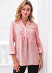 Lace Stitching 3/4 Sleeve Pink Blouse | thumb picture 
