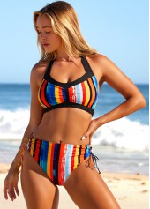 Halter Rainbow Stripe Mid Waist Bikini Set | thumb picture 