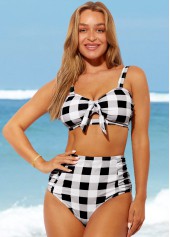 Plaid Tie Front High Waisted Bikini Set