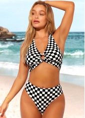 Color Block High Waisted Checkered Print Bikini Set | thumb picture 