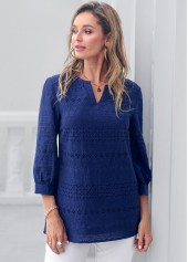 Navy Blue Split Neck Embroidered Blouse | thumb picture 