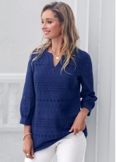Navy Blue Split Neck Embroidered Blouse | thumb picture 