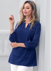 Navy Blue Split Neck Embroidered Blouse | thumb picture 